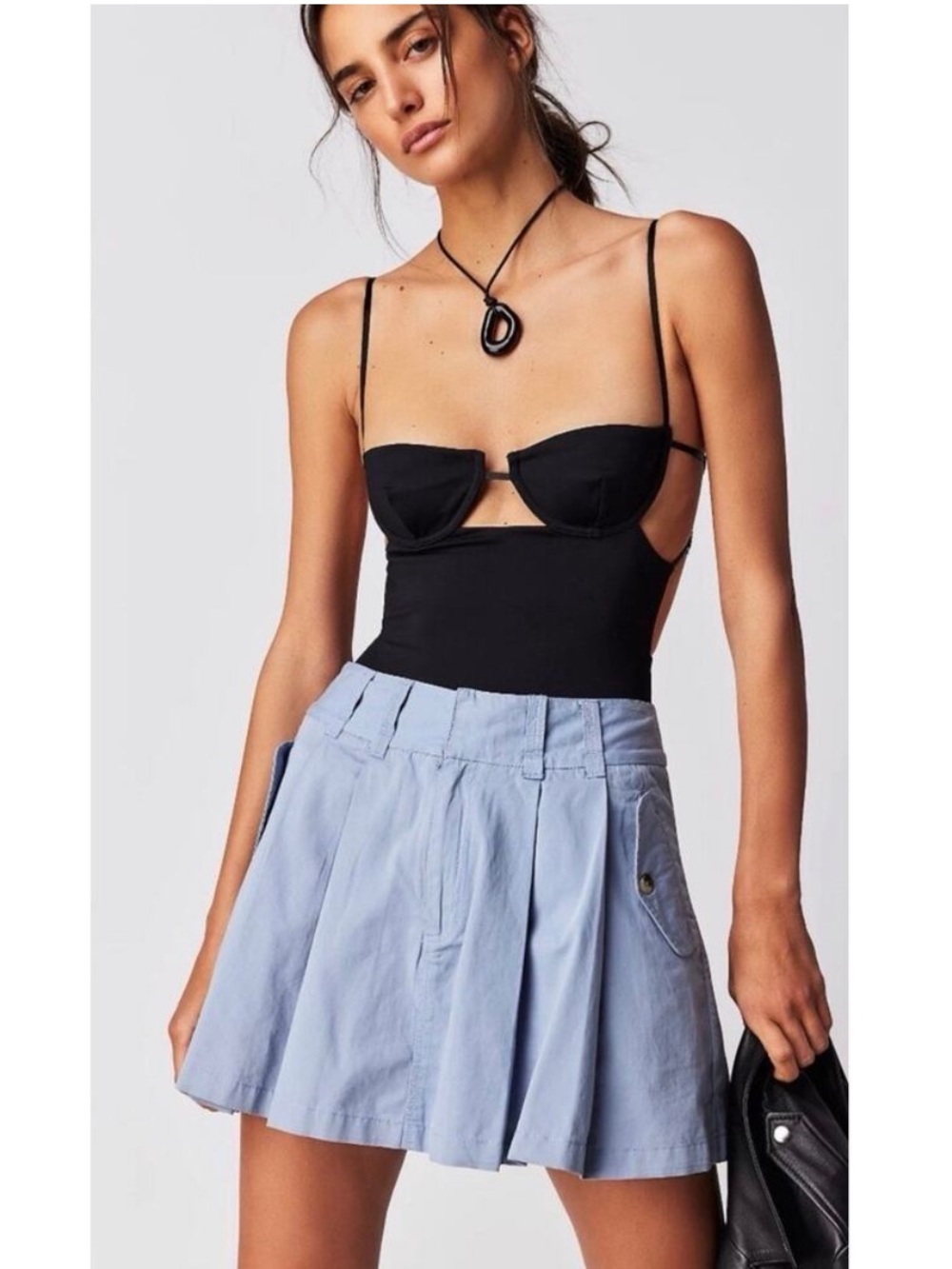 Free People Pleats to Meet You Mini Skirt Light Blue Pleated Size 6
